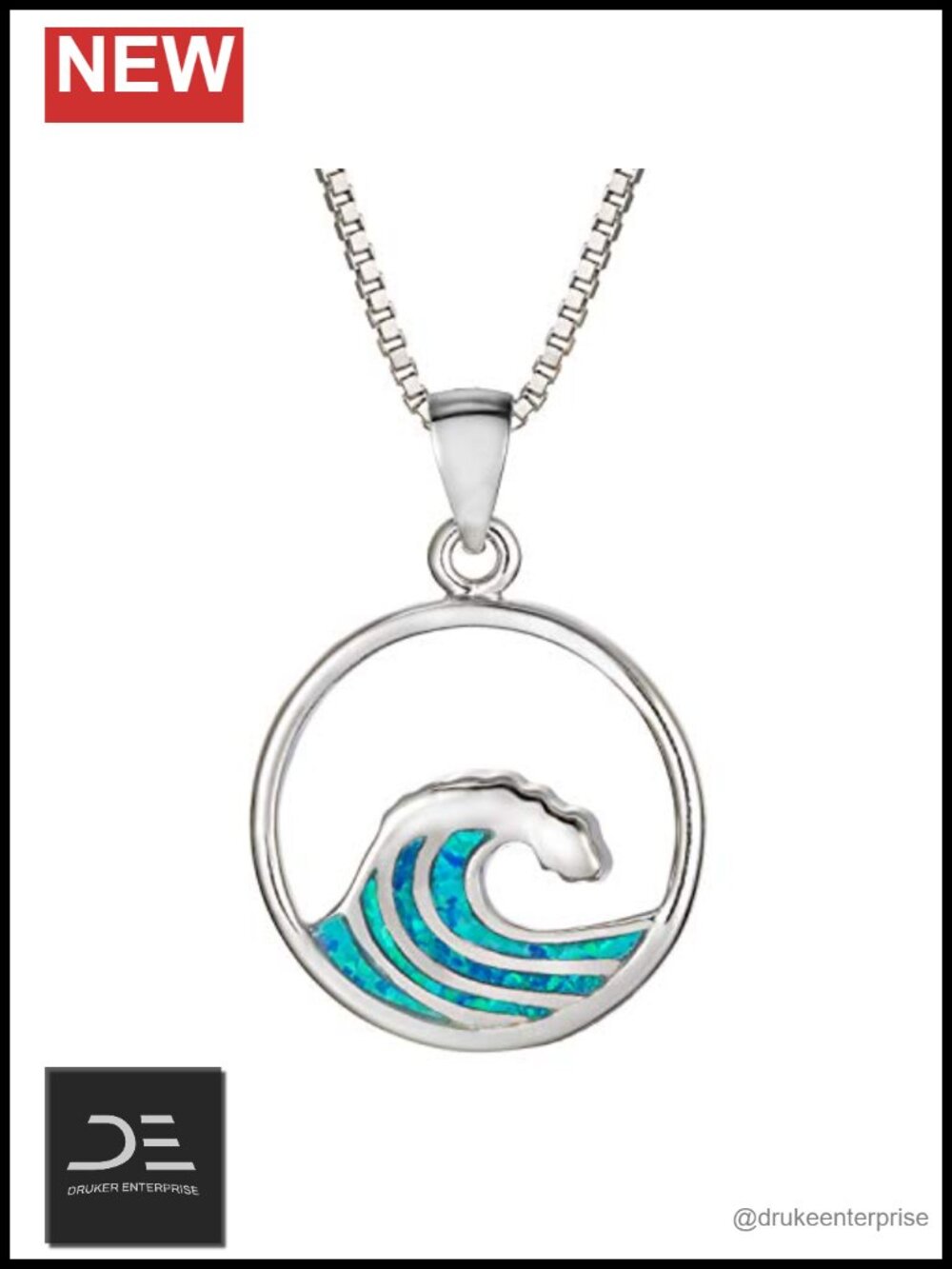 925 Sterling Silver Created Opal Wave Necklace Pendant with 18 Inch Chain